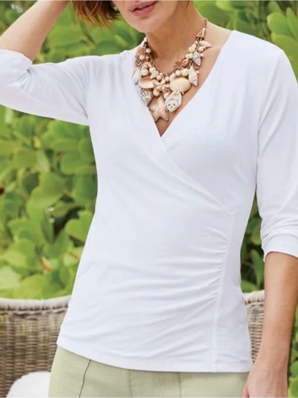 Soft Surroundings Alyssa Knit Surplice Top // White // XS